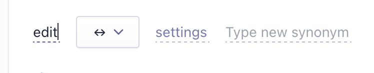 Screenshot of the edit suggestions menu showing the synonym to edit