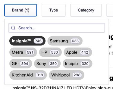 An example of a drop-down meu with inline facet values