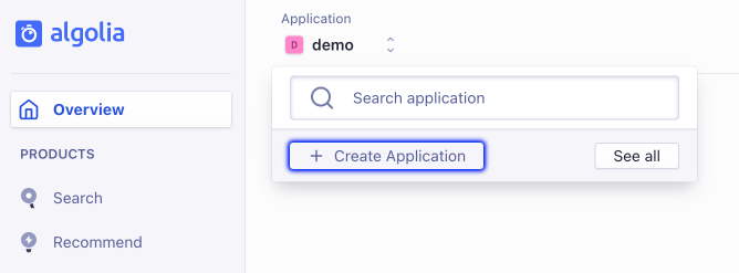 Create a new Algolia application