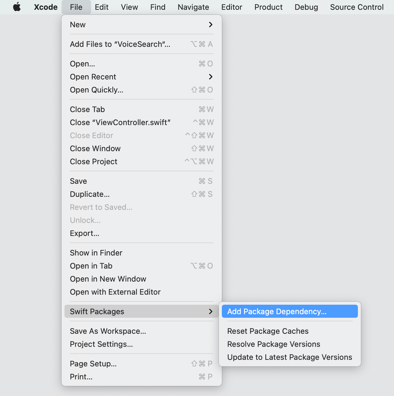 Spm xcode menu