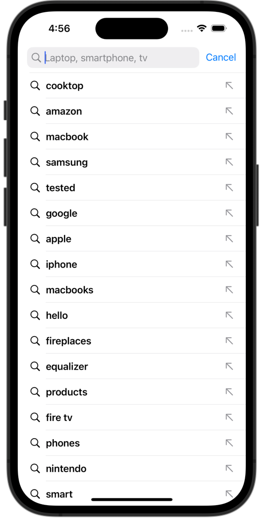 When you type on iOS, Query Suggestions show the most popular search queries