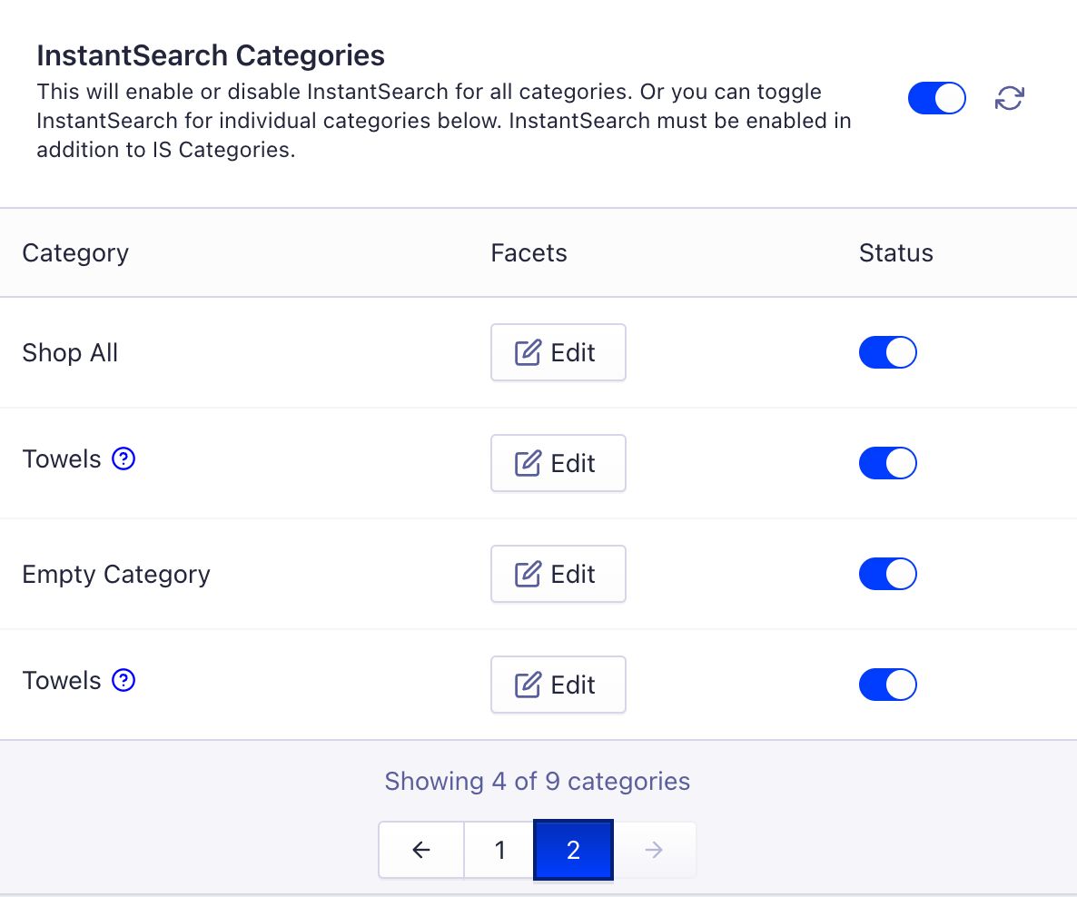 Enable InstantSearch categories in the BigCommerce app