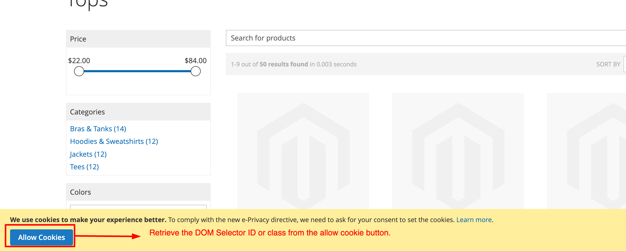 Allow Cookie Button Selector Id