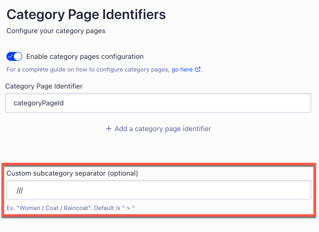 Merchandising studio subcategory separator