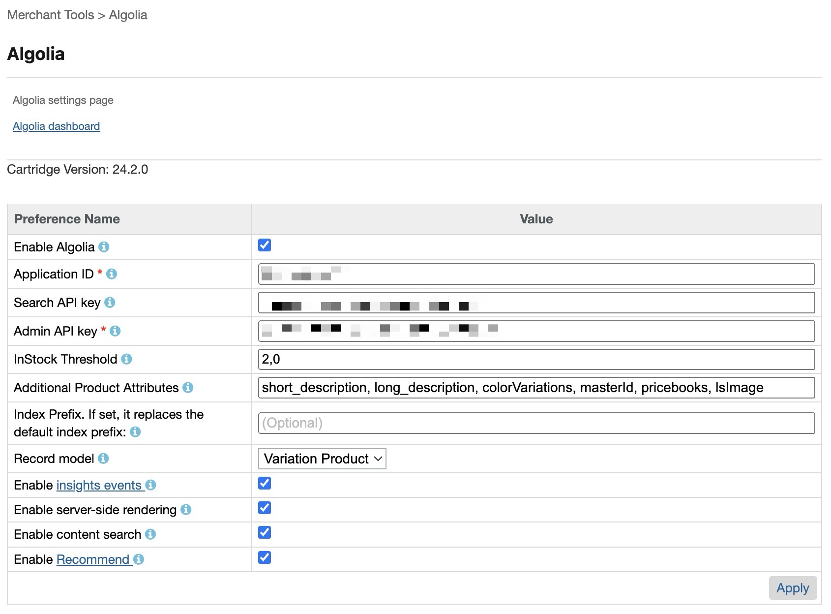 Configure Algolia custom preferences