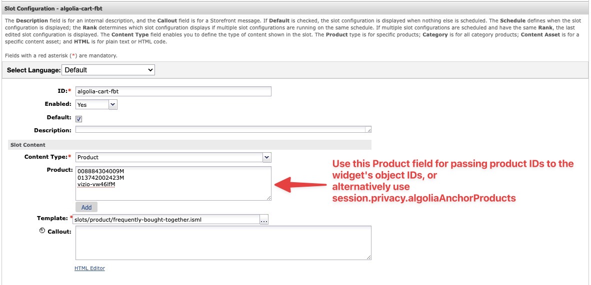 Configure content slots for Algolia Recommend widgets