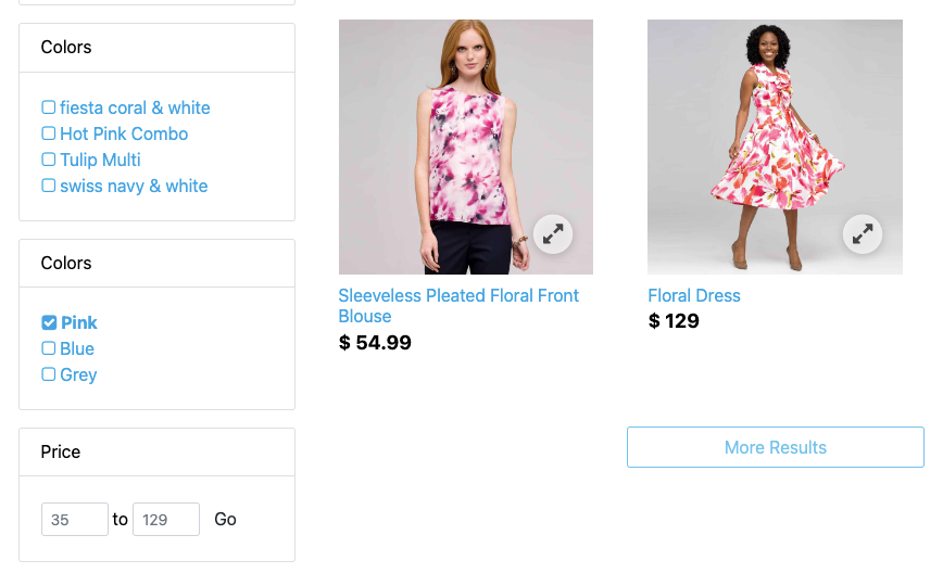 refinementList example on storefront