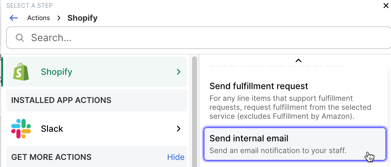 Configure the Send internal email action