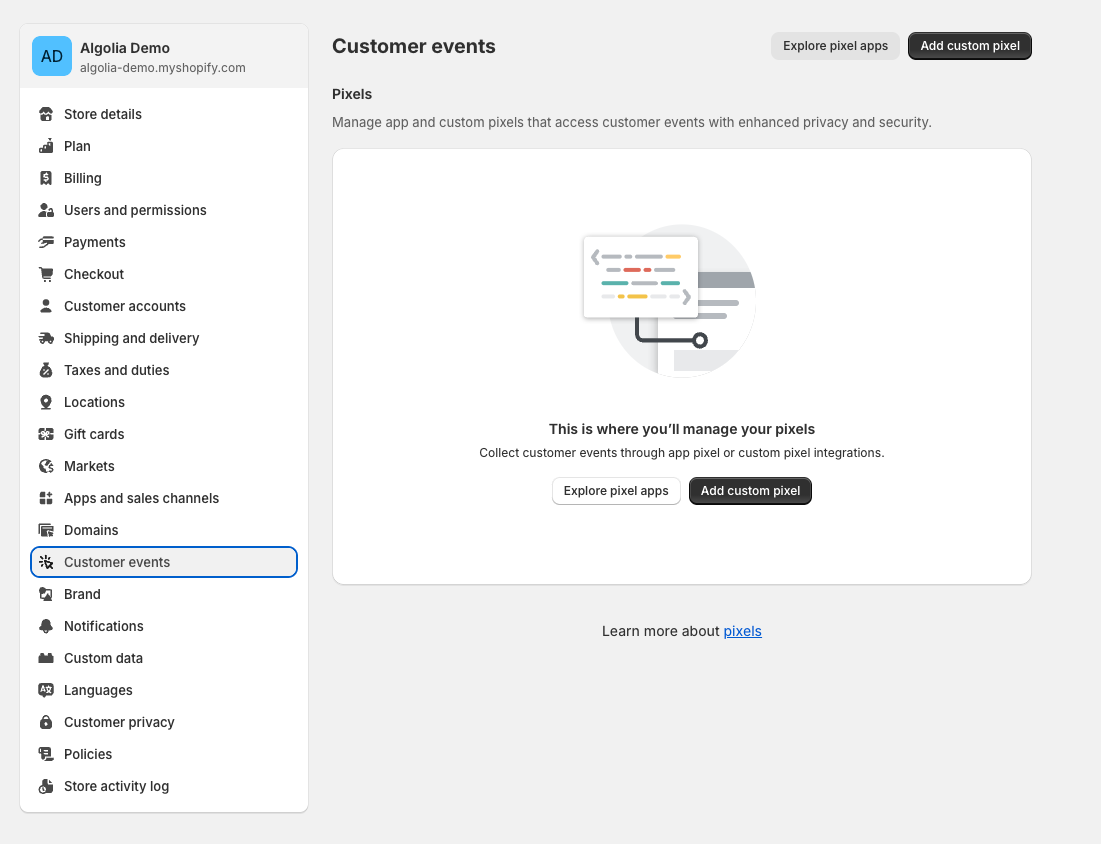 Shopify settings customer events