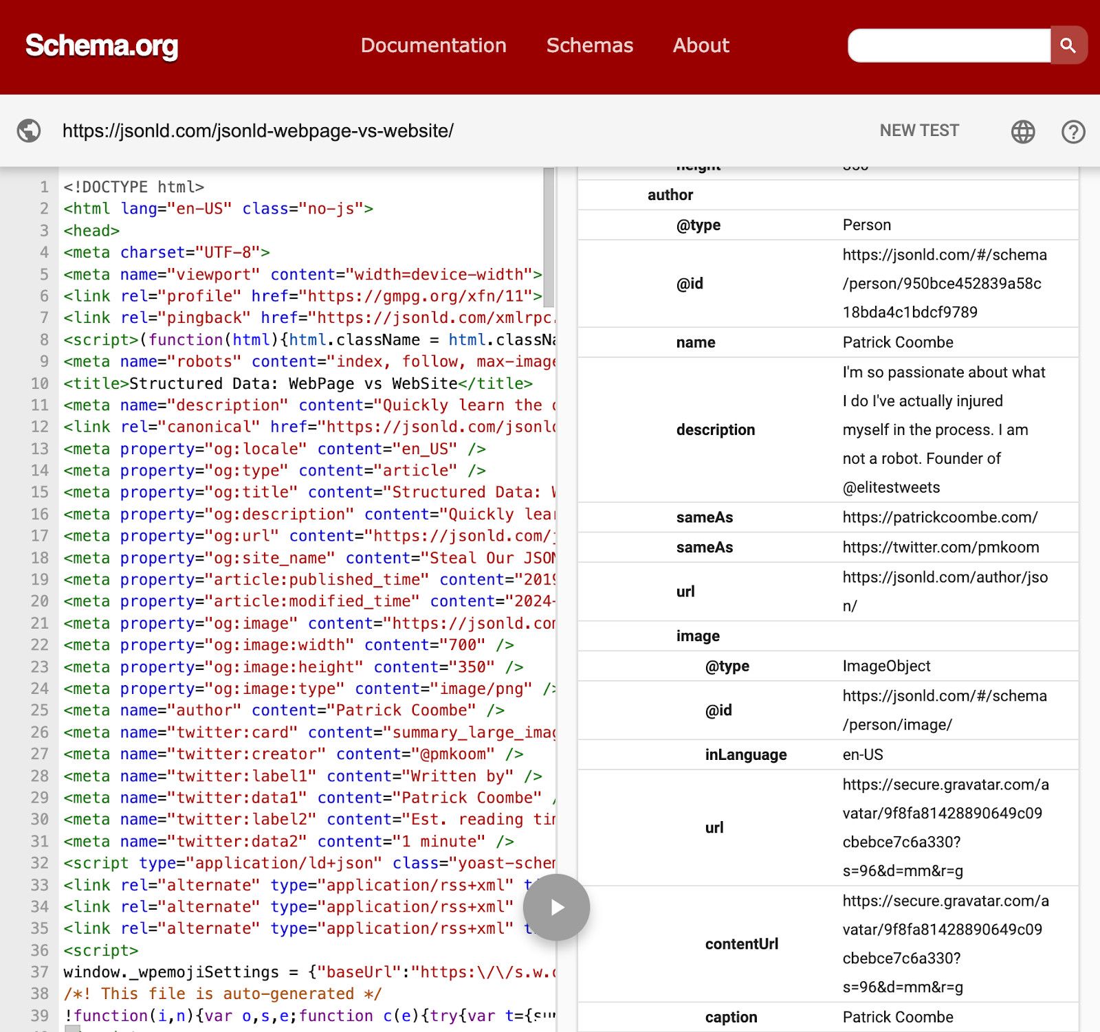 Author information in JSON-LD attributes of a blog post