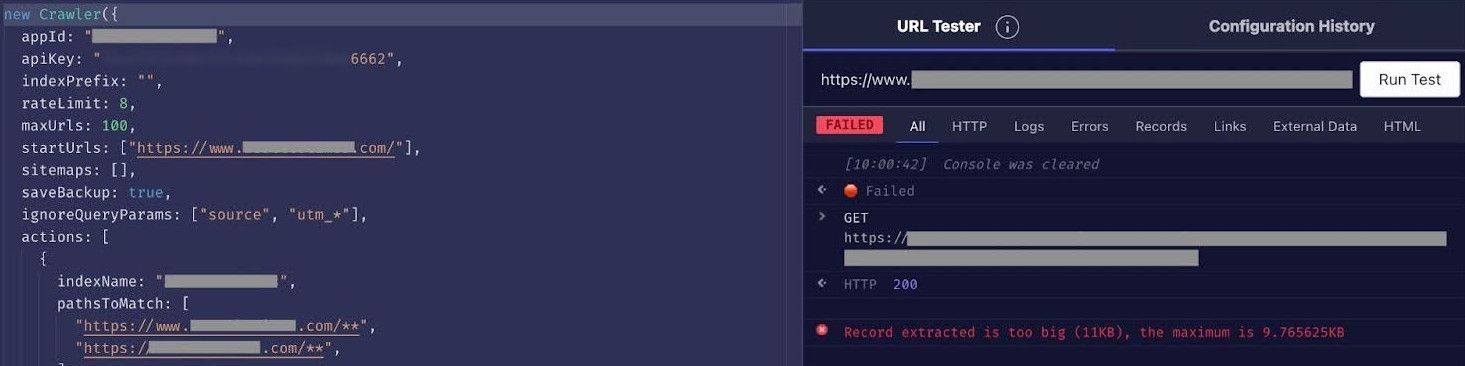 Error message in the URL Tester